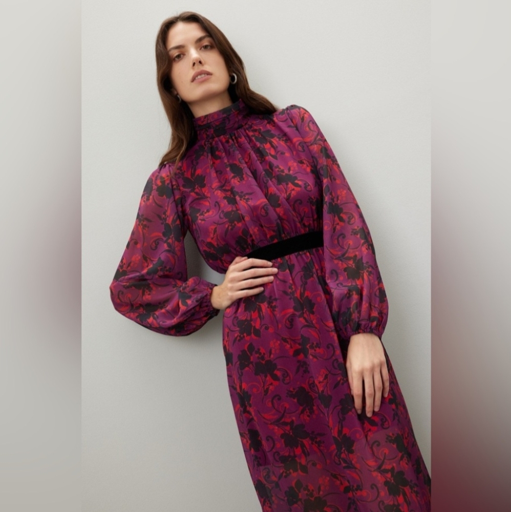 LDT Brooke Elegant Floral Long Sleeve Dress 2 - Picture 3 of 11